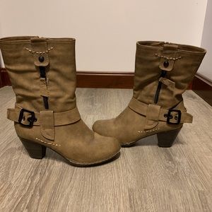 Taupe/ Light Brown Mid-Calf Boots